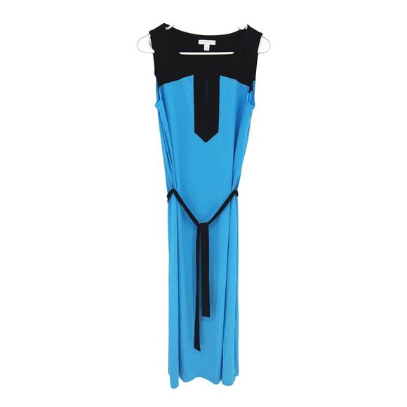 New York & Company Stretch Black Blue Sleeveless Maxi Dress with Belt Size M - Picture 2 of 7